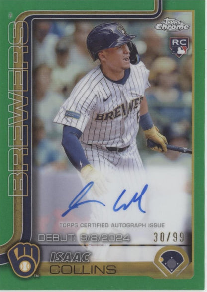 Isaac Collins 2025 Topps Chrome Green Refractor RC Auto 30/99 #CRDA-IC