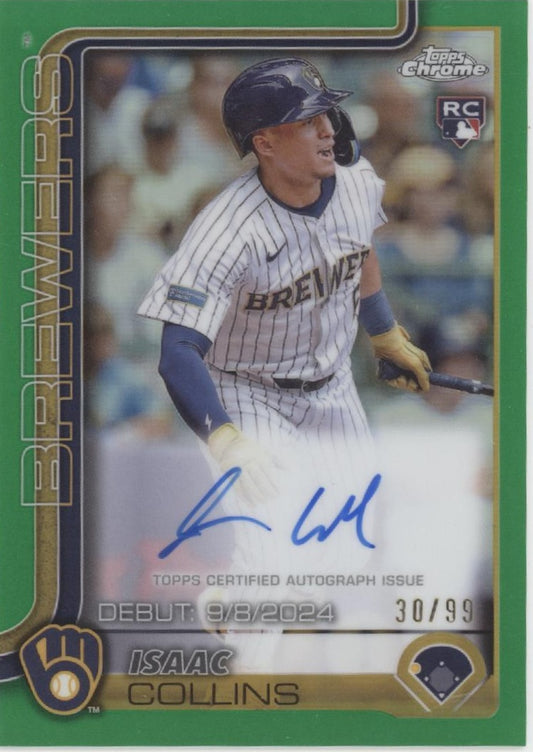 Isaac Collins 2025 Topps Chrome Green Refractor RC Auto 30/99 #CRDA-IC