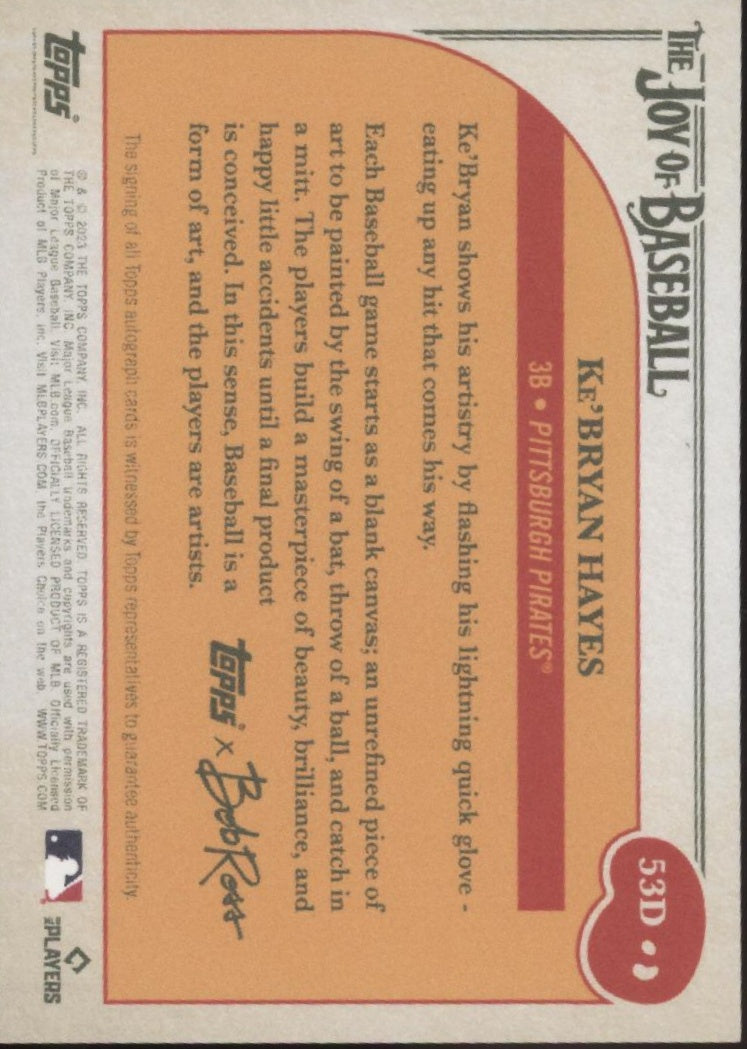 Ke'Bryan Hayes 2023 Bob Ross The Joy of Baseball Prussian Blue Canvas Auto 02/50