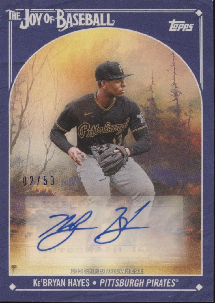 Ke'Bryan Hayes 2023 Bob Ross The Joy of Baseball Prussian Blue Canvas Auto 02/50