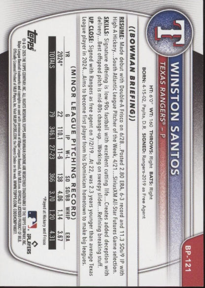 Winston Santos 2025 Bowman Prospects Orange 07/25 #BP-121
