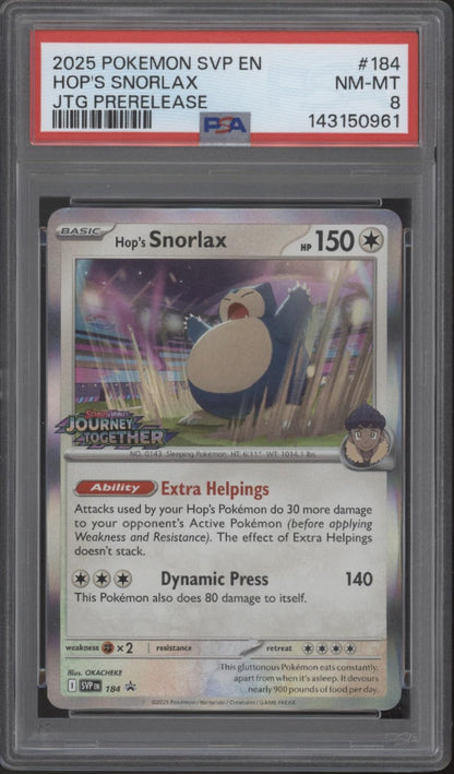 Hop's Snorlax Pokemon Journey Together Prerelease #184 PSA 8