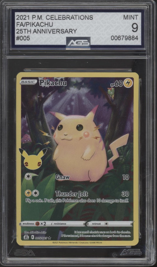 Pikachu Pokemon Celebrations 25th Anniversary Full Art #005 AGS 9