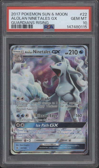 Alolan Ninetales GX Pokemon Guardians Rising #22 PSA 10