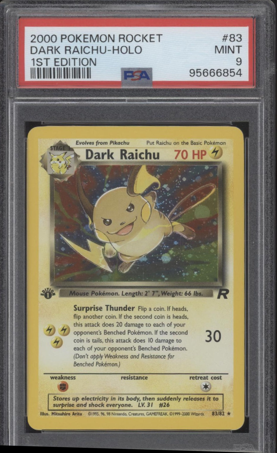 Dark Raichu Pokemon Team Rocket 1st Edition Holo #83 PSA 9