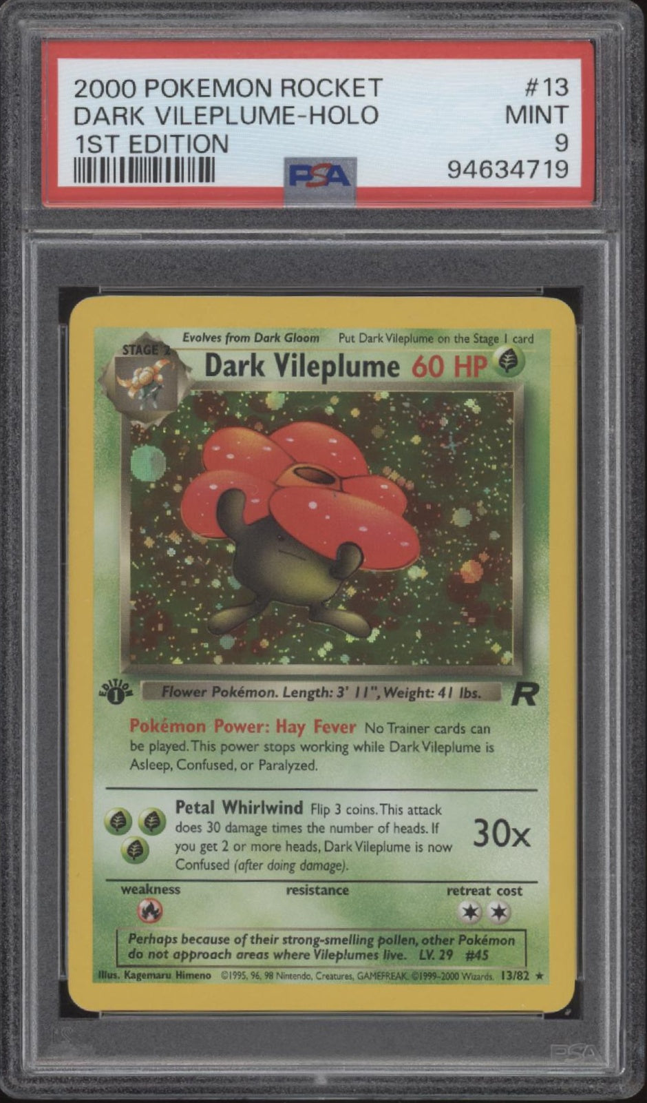 Dark Vileplume Pokemon Team Rocket 1st Edition Holo #13 PSA 9、Collector Store LLC Gaming、kayou