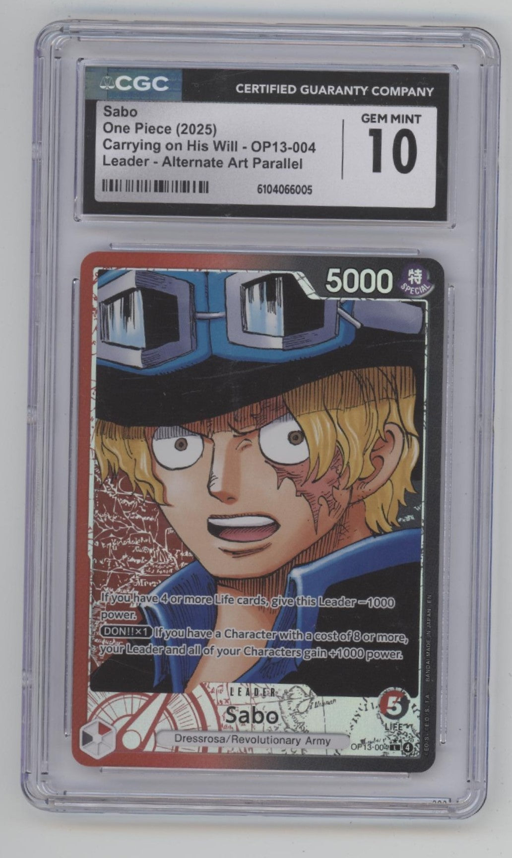 Sabo One Piece Card Game Carrying on His Will Alternate Art #004 CGC 10