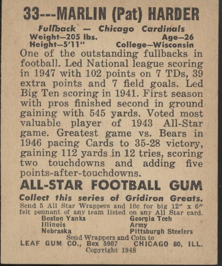 Marlin Harber 1948 Leaf #33 Chicago Cardinals EX
