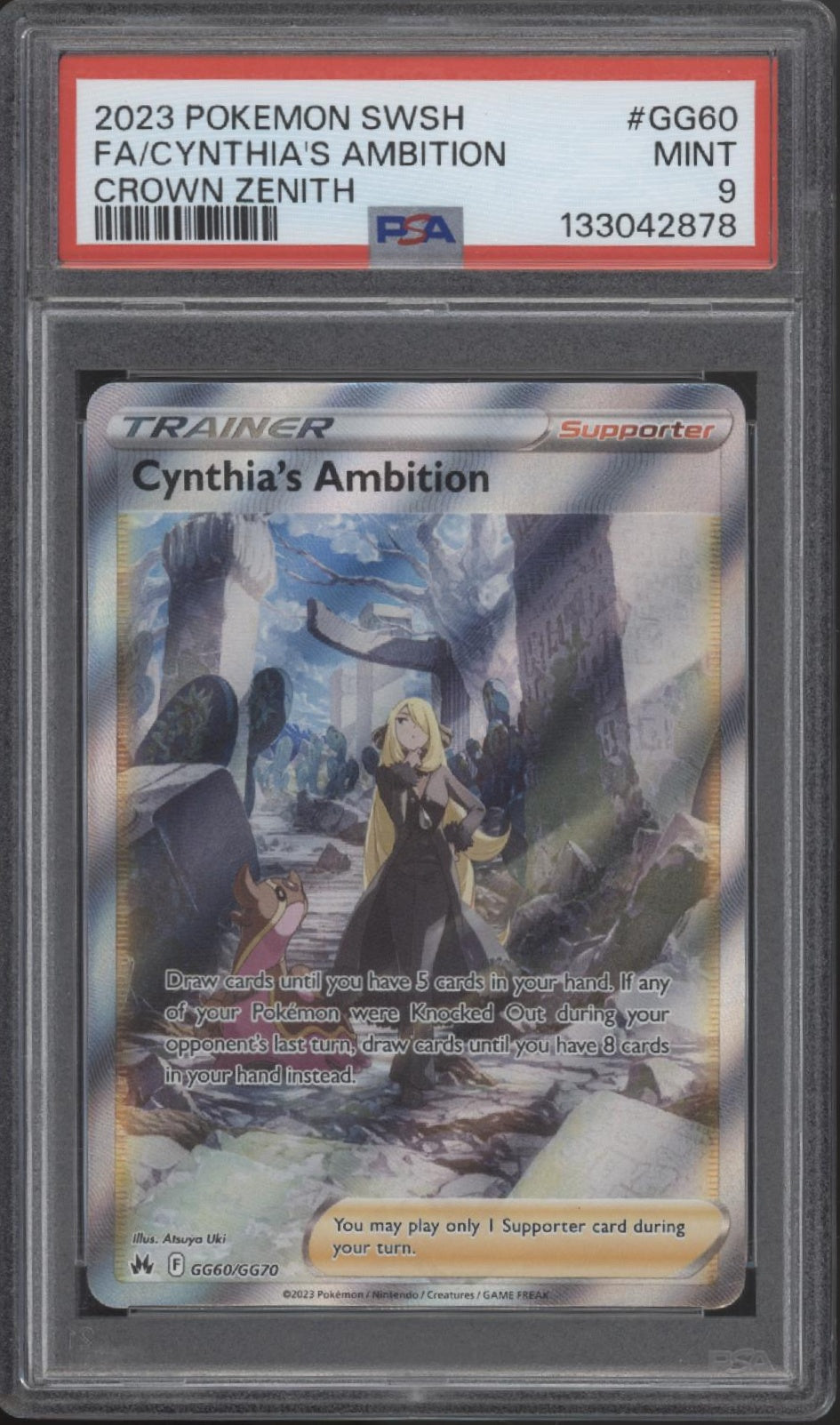 Cynthia's Ambition Pokemon Crown Zenith Full Art #GG60 PSA 9