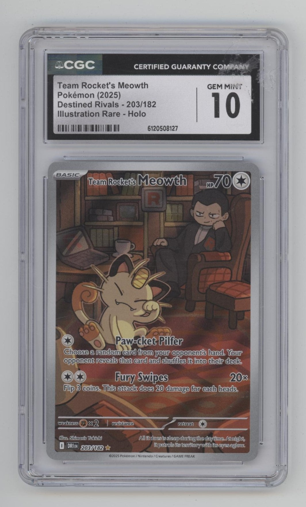Team Rocket's Meowth Pokemon Destined Rivals Illustration Rare Holo #203 CGC 10
