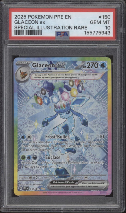 Glaceon ex Pokemon Prismatic Evolutions Special Illustration Rare #150 PSA 10