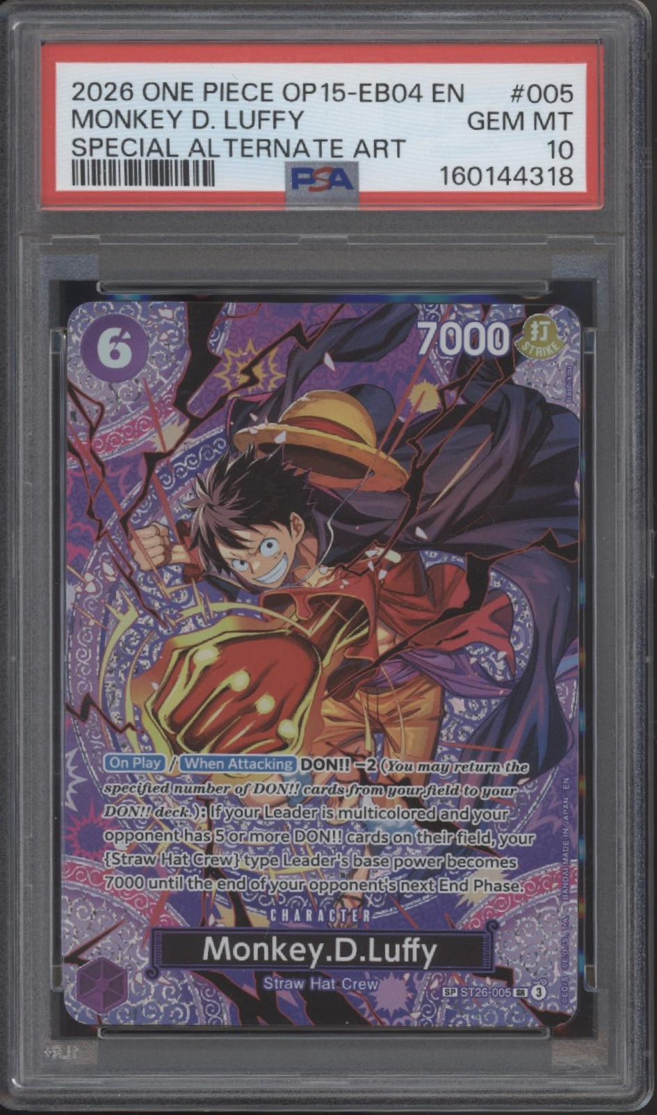 Monkey D Luffy One Piece Card Game OP15-EB04 Special Alternate Art #005 PSA 10