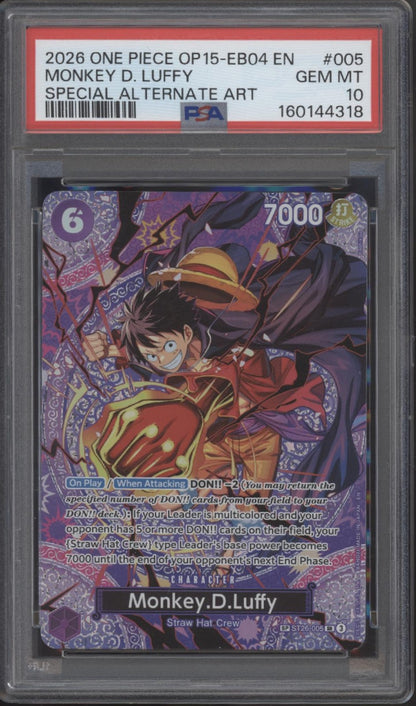 Monkey D Luffy One Piece Card Game OP15-EB04 Special Alternate Art #005 PSA 10
