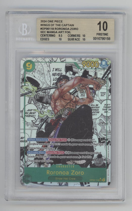 Roronoa Zoro One Piece Card Game Wings of the Captain Manga Art BGS 10 Pristine