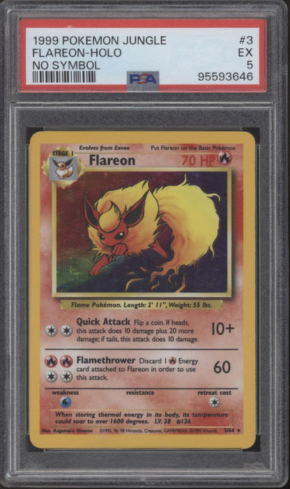 Flareon Pokemon Jungle Holo No Symbol Error #3 PSA 5