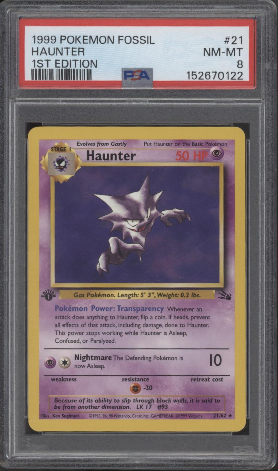 Haunter Pokemon Fossil 1st Edition #21 PSA 8