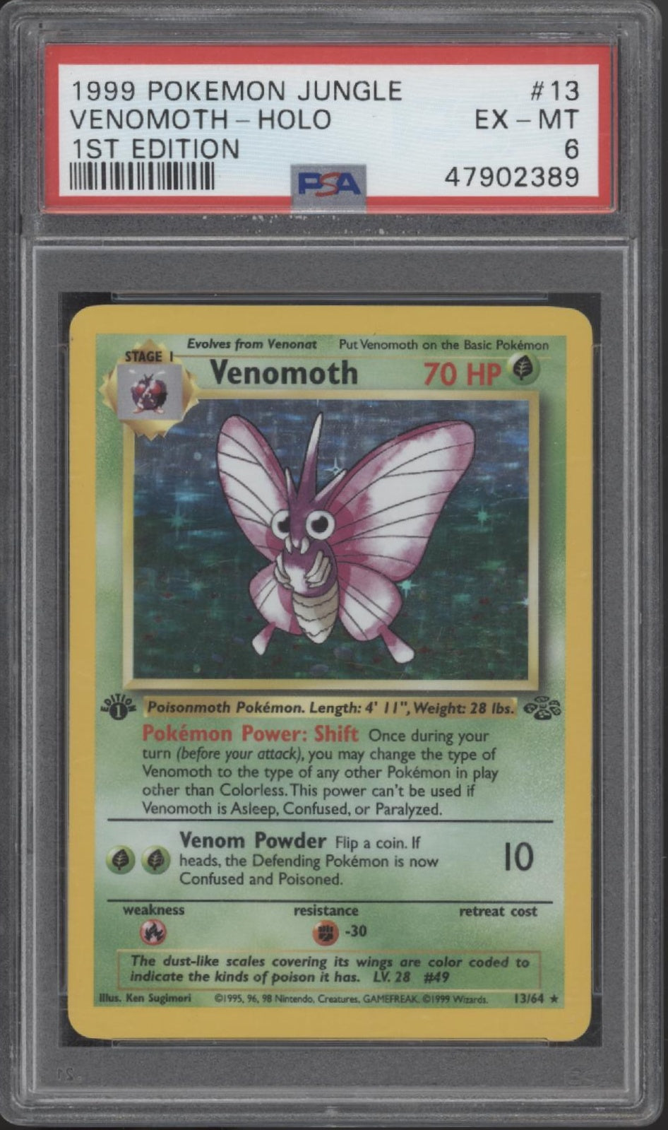 Venomoth Pokemon Jungle Holo 1st Edition #13 PSA 6
