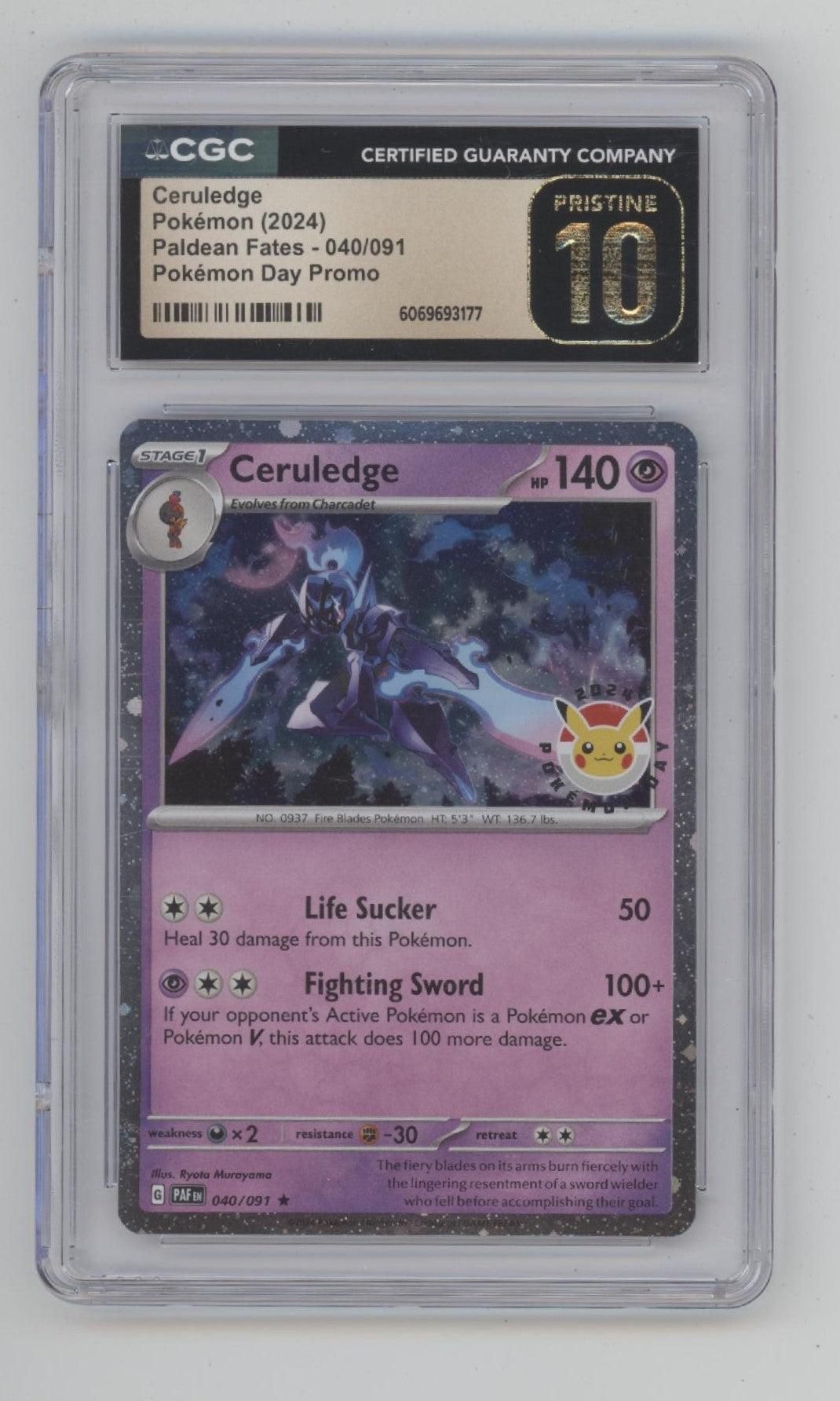 Ceruledge Pokemon Paldean Fates Pokemon Day Promo #040 CGC 10 Pristine