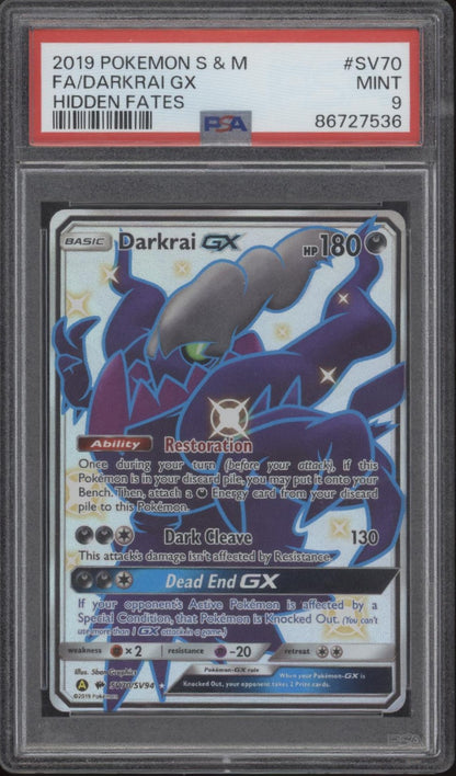 Darkrai GX Pokemon Hidden Fates Full Art #SV70 PSA 9