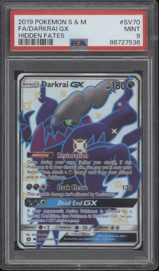Darkrai GX Pokemon Hidden Fates Full Art #SV70 PSA 9