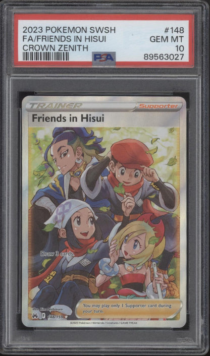 Friend's in Hisui Pokemon Crown Zenith Full Art #148 PSA 10