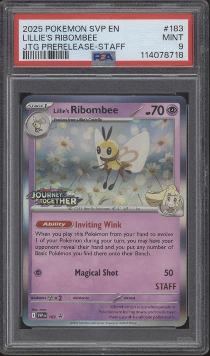 Lillie's Ribombee Pokemon Journey Together Prerelease Staff Promo #183 PSA 9