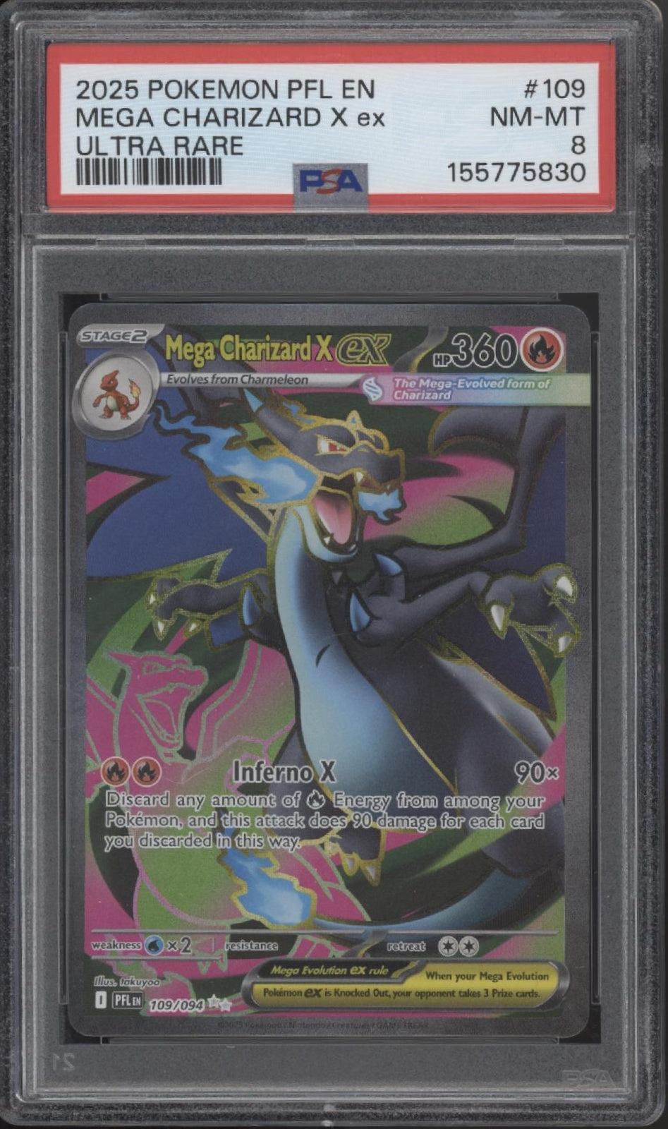 Mega Charizard X ex Pokemon Phantasmal Flames Ultra Rare #109 PSA 8