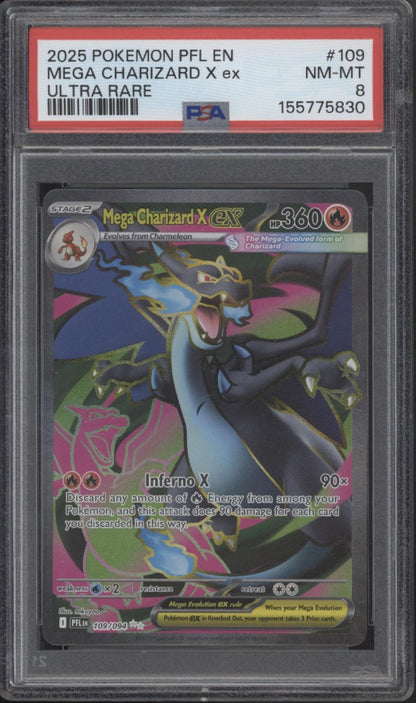Mega Charizard X ex Pokemon Phantasmal Flames Ultra Rare #109 PSA 8