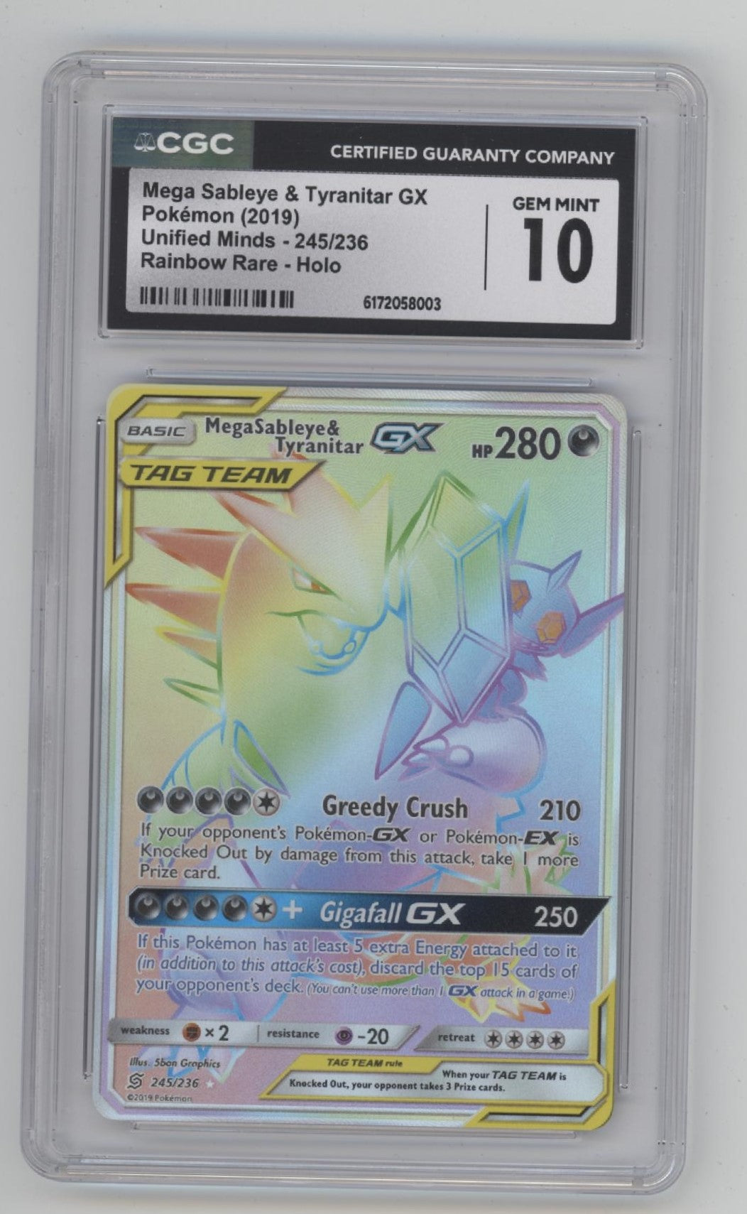 Mega Sableye & Tyranitar GX Pokemon Unified Minds Rainbow Rare Holo #245 CGC 10、Collector Store LLC Gaming、kayou