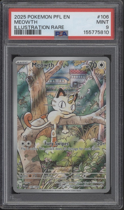 Meowth Pokemon Phantasmal Flames Illustration Rare #106 PSA 9