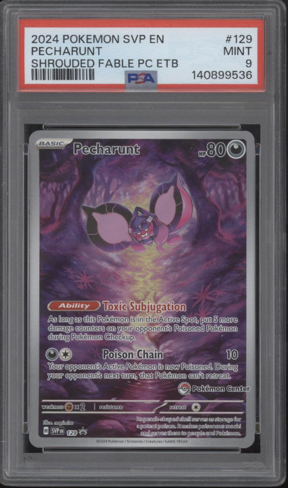 Pecharunt Pokemon Shrouded Fable Pokemon Center Elite Trainer Box #129 PSA 9
