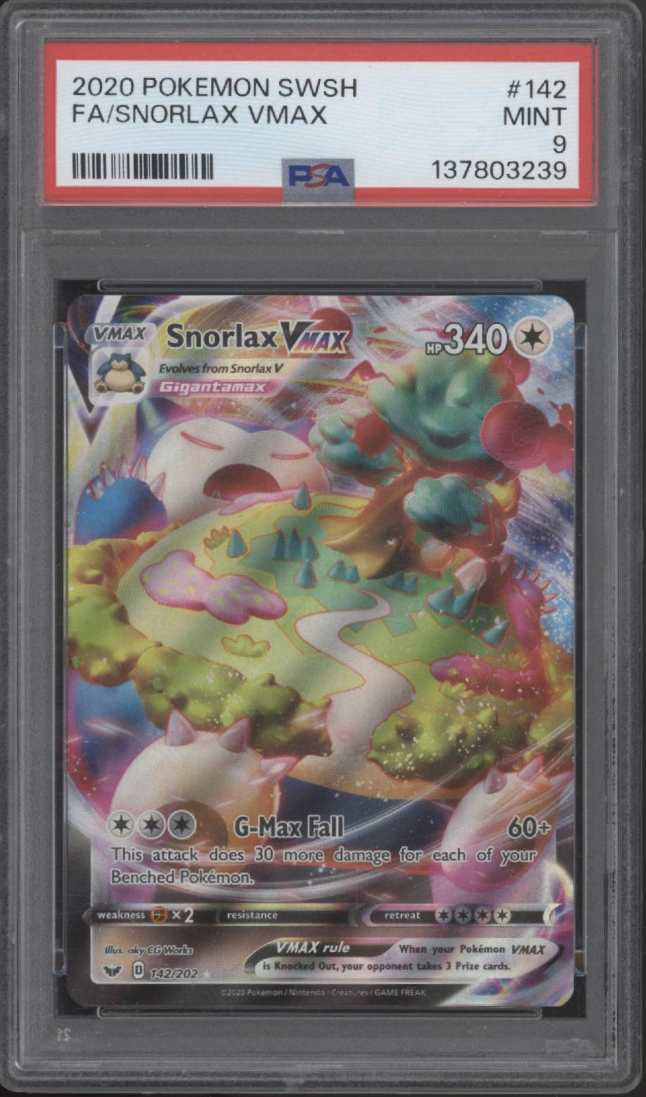 Snorlax VMAX Pokemon Sword & Shield Full Art #142 PSA 9