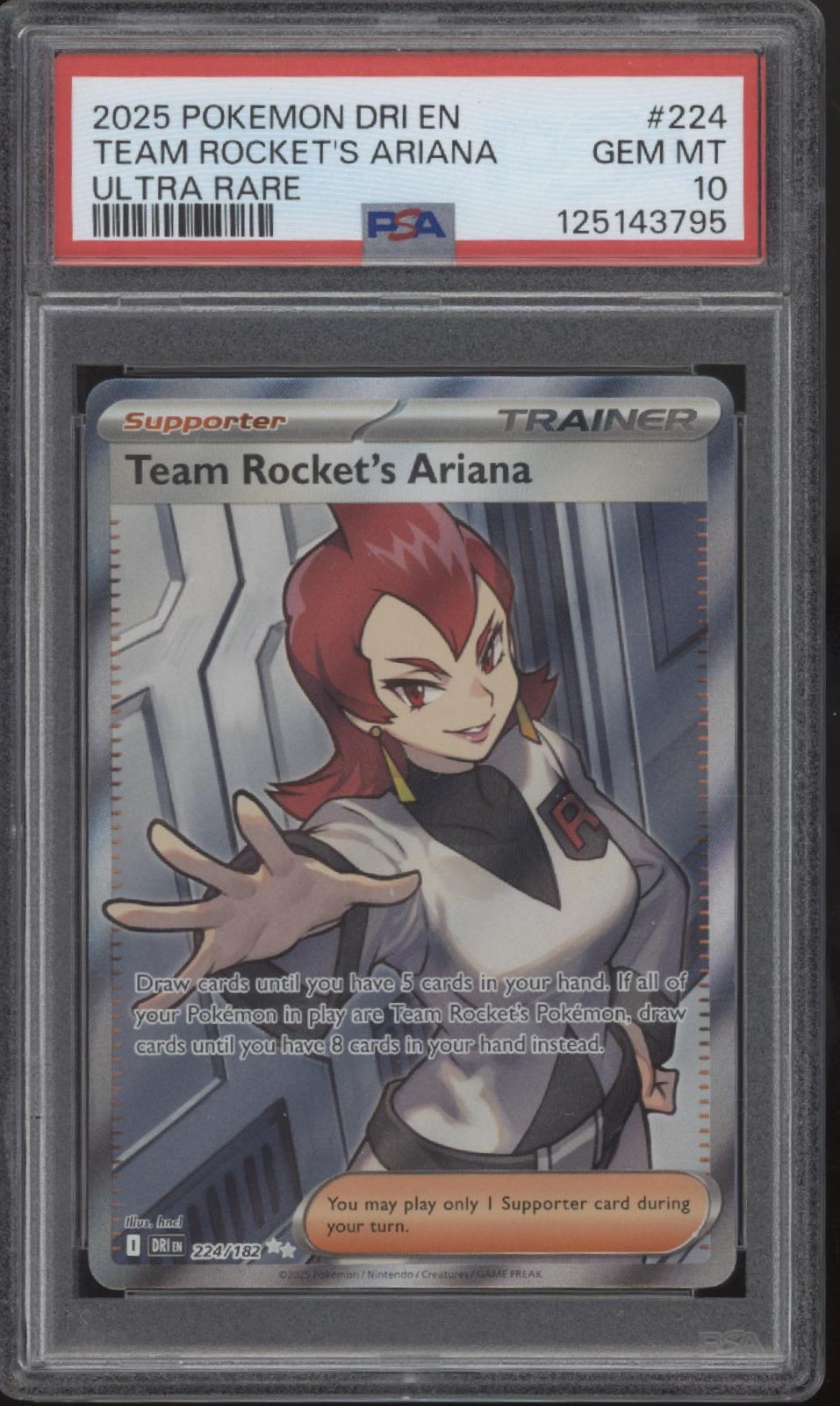 Team Rocket's Ariana Pokemon Destined Rivals Ultra Rare #224 PSA 10