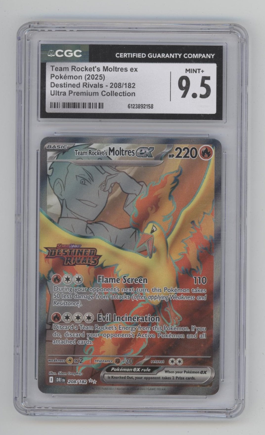 Team Rocket's Moltres ex Pokemon Destined Rivals UPC #208 CGC 9.5