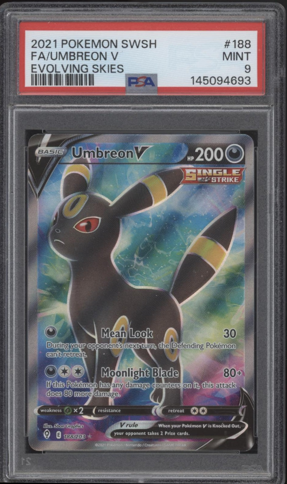 Umbreon V Pokemon Evolving Skies Full Art #188 PSA 9
