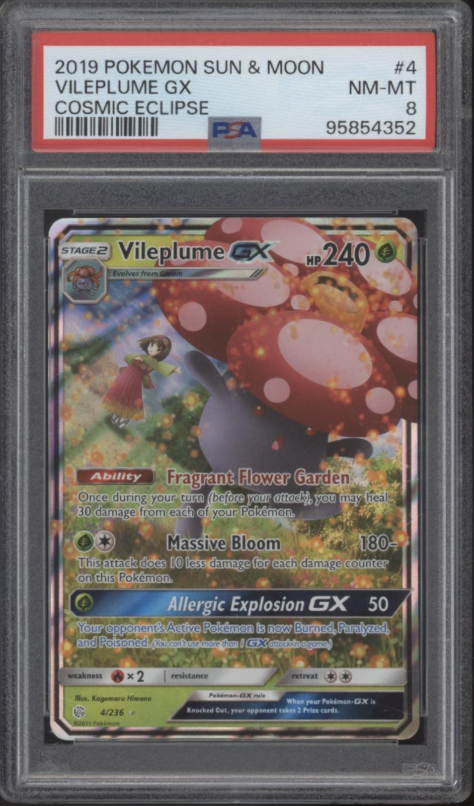 Vileplume GX Pokemon Cosmic Eclipse #4 PSA 8