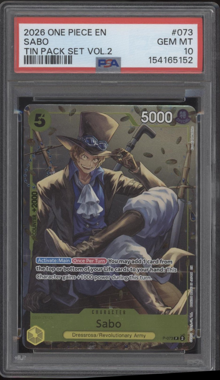 Sabo One Piece Card Game Tin Pack Set Vol 2 #073 PSA 10