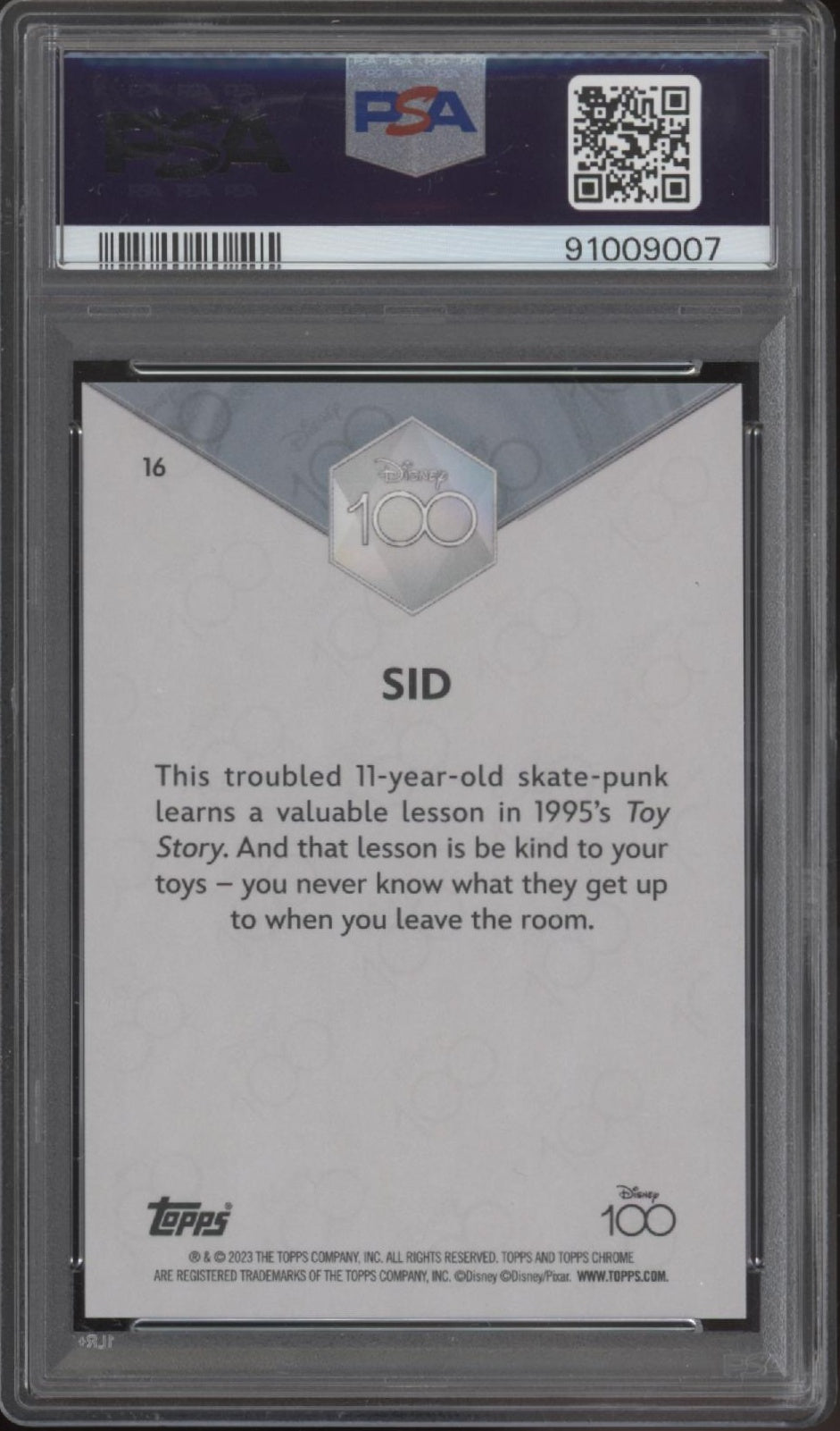 Sid 2023 Topps Chrome Disney 100 Pink Refractor 115/399 #16 PSA 9