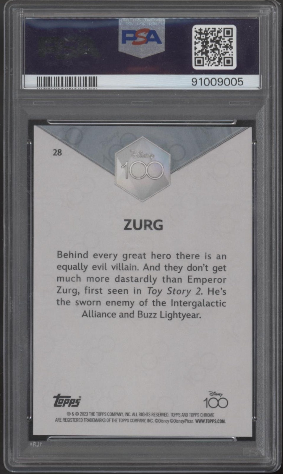 Surg 2023 Topps Chrome Disney 100 Purple Refractor 239/299 #28 PSA 9