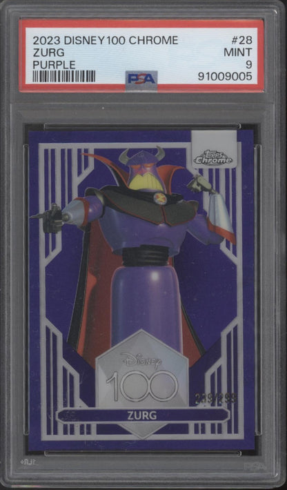 Surg 2023 Topps Chrome Disney 100 Purple Refractor 239/299 #28 PSA 9