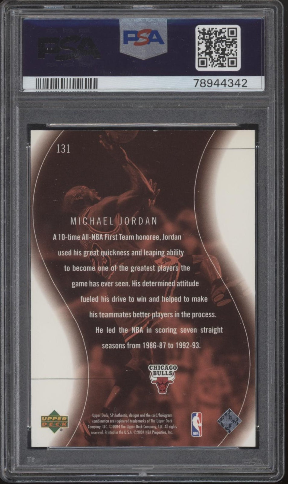 Michael Jordan 2003-04 Upper Deck SP Authentic Spectaculars 0887/3999 #131 PSA 8