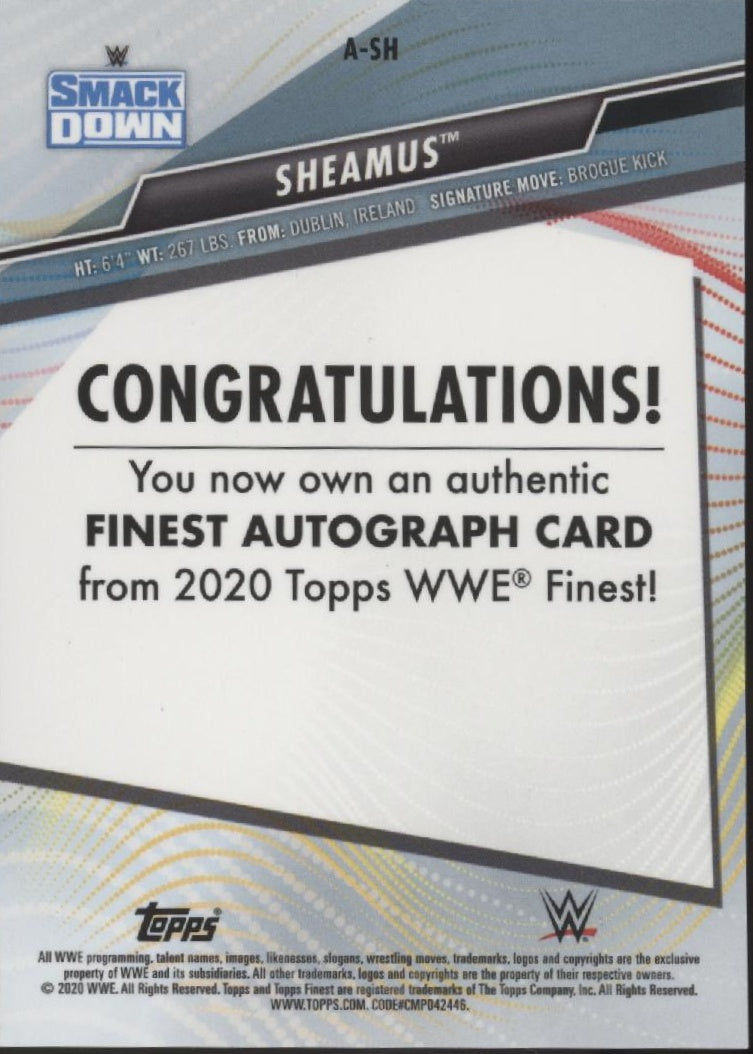 Sheamus 2020 Topps Finest Refractor Auto A-SH
