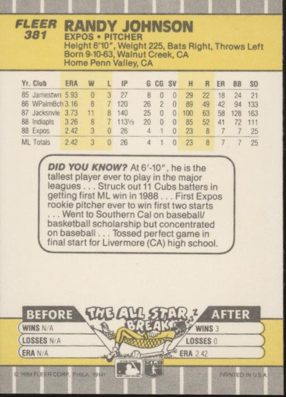 Randy Johnson 1989 Fleer RC #381 #1