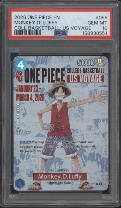 Monkey D Luffy One Piece Card Game College Basketball US Voyage #055 PSA 10 #5