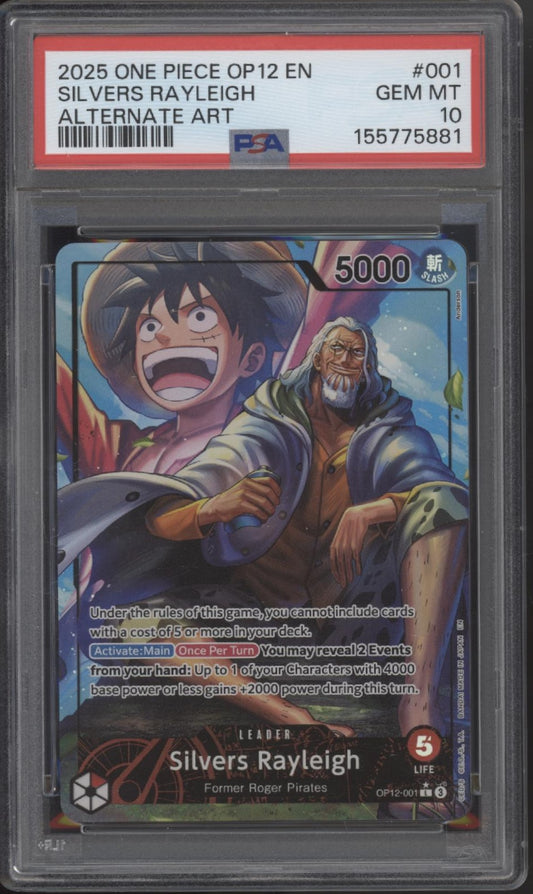 Silvers Rayleigh One Piece Card Game OP12 Alternate Art #001 PSA 10