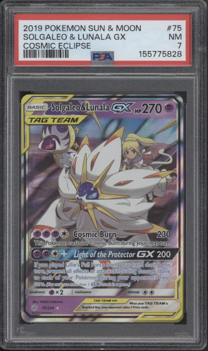 Solgaleo & Lunala GX Pokemon Cosmic Eclipse #75 PSA 7