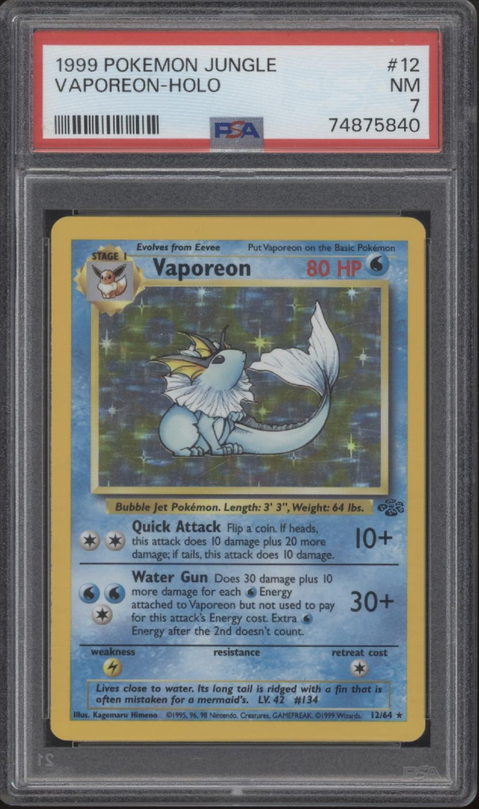 Vaporeon Pokemon Jungle Holo #12 PSA 7