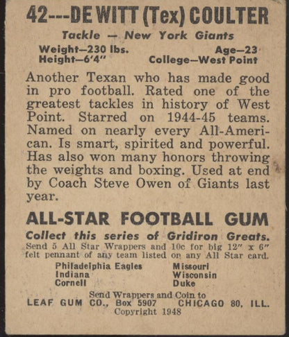 DeWitt Coulter 1948 Leaf #42 New York Giants VG-EX