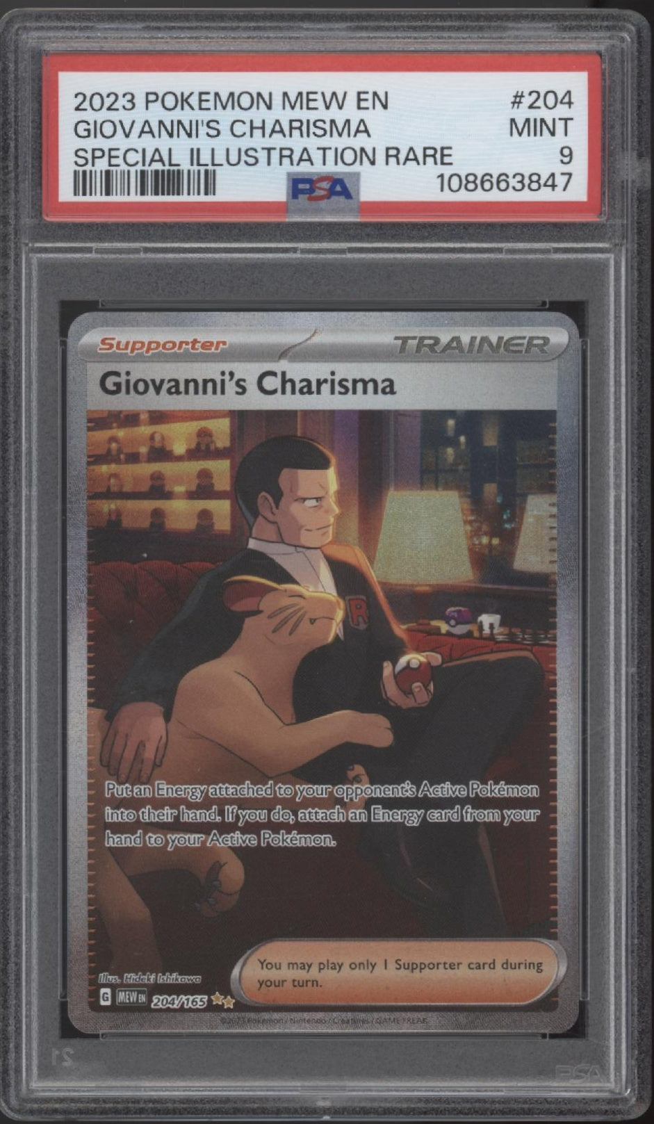 Giovanni's Charisma Pokemon 151 Special Illustration Rare #204 PSA 9