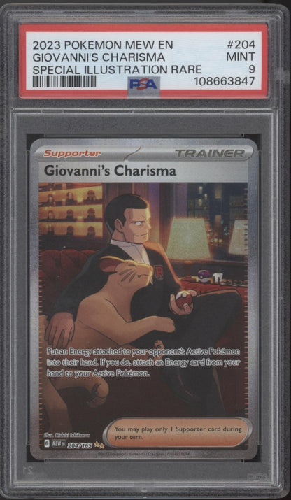 Giovanni's Charisma Pokemon 151 Special Illustration Rare #204 PSA 9